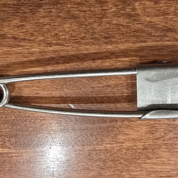 Vtg Native American Silver Blue Stone Coral Giant 3 3/8" Safety Pin Key Ring - Picture 4 of 4